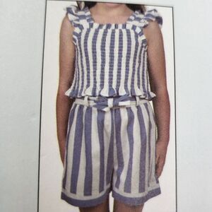 Rare Editions Flutter Sleeve Short Set Blue & White Striped Bow Girls‎ 3T New